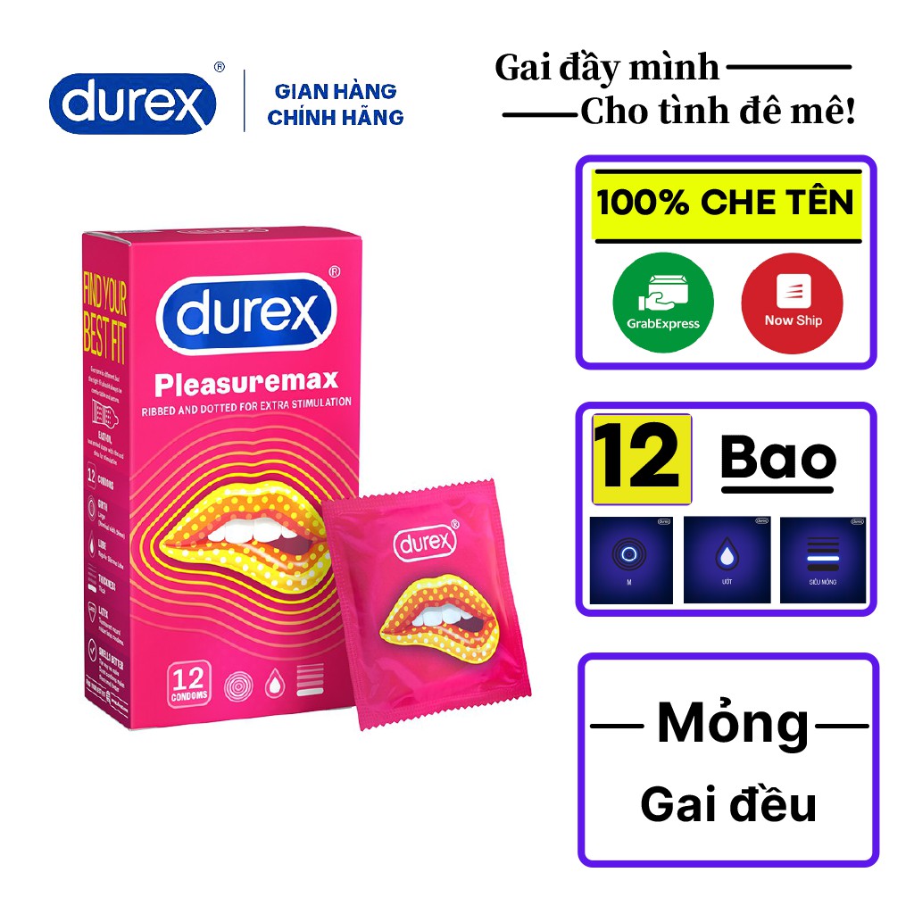 COMBO 12 bao cao su gân gai Durex Pleasuremax + 12 bao cao su kéo dài thời gian Durex Performa