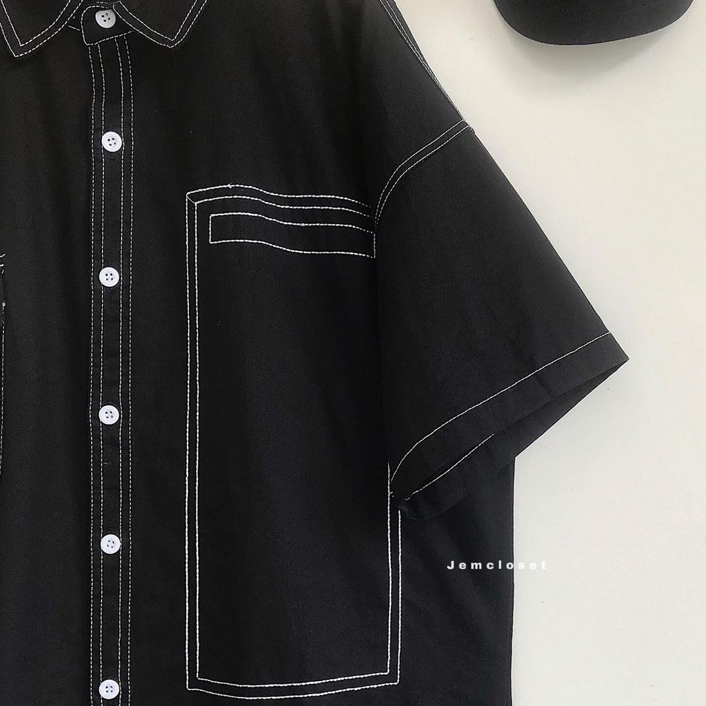 Sơ mi chỉ nổi ô vuông KA Closet chất thô dầy from dài rộng, unisex nam nữ mặc được, phong cách Hàn quốc, hot