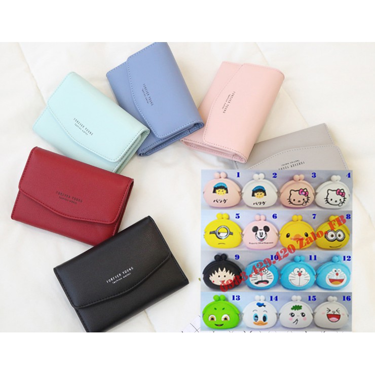 Combo ví nữ Forever Young bì thư và ví silicon cute