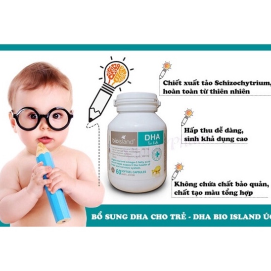 TPCN Viên uống bổ sung DHA cho bé BIO ISLAND For Kid [Úc] hộp 60 Viên