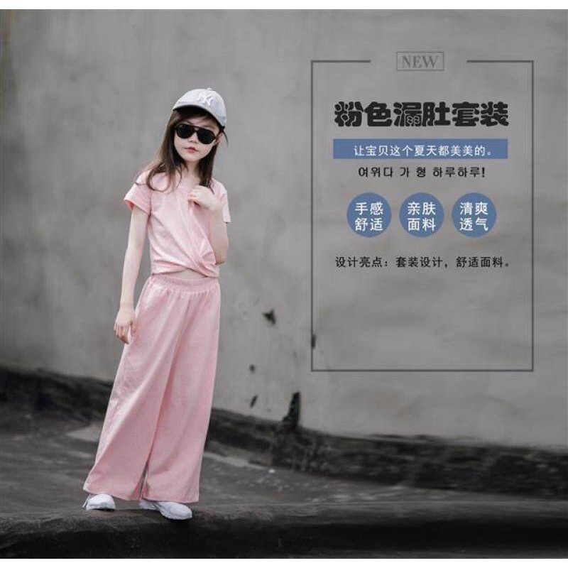 Angugu Girls 'Summer Set 2022 Trung niên Trẻ em gái quần ống rộng tay ngắn 2 bộ