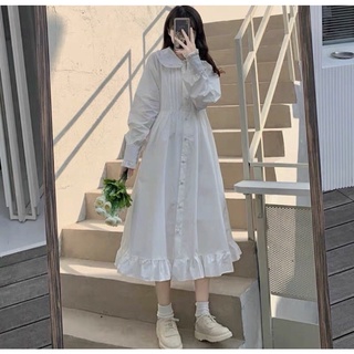 [Ảnh Thật][Hàng Sẵn] Váy Babydoll Trắng Cổ Sen Dài Basic Chụp Kỷ Yếu