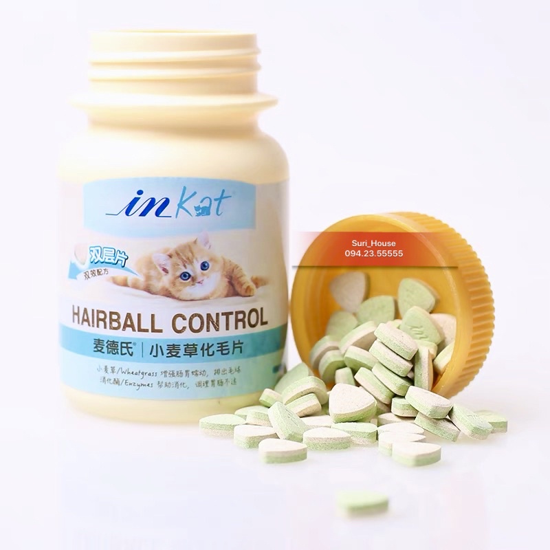 Vitamin InKat giúp tiêu búi lông cho mèo với chiết xuất cỏ lúa mì Surica IN03 (120v)