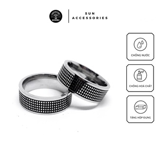 Nhẫn titan hoạ tiết caro nhỏ - Mẫu N-22 - SUN ACCESSORIES
