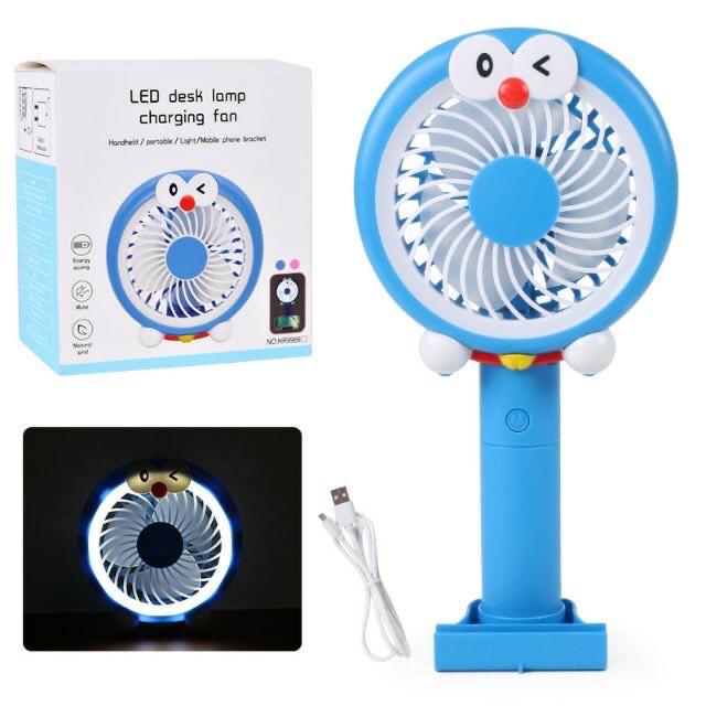 Quạt tích điện mini cầm tay Minion,Doreamon có đèn Led-cute đáng yêu