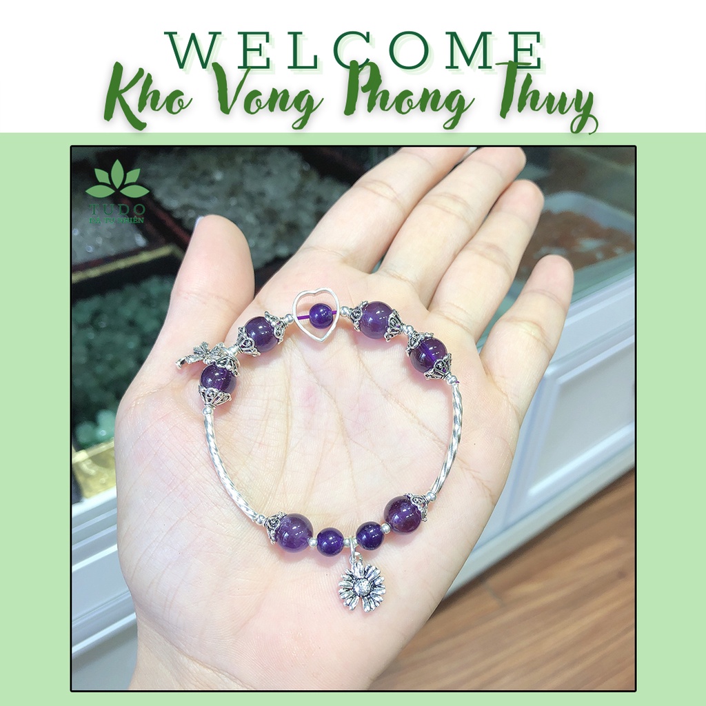 Lắc tay thạch tím mix charm bạc 925 TUDO cho nữ mệnh Hỏa Thổ - Vòng phong thủy