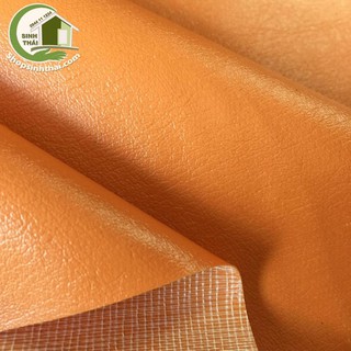 Vải da simili PVC - vải giả da may túi, làm dép, bọc ghế sofa - [ 1 mét x khổ 1,4m ] màu cam có vân