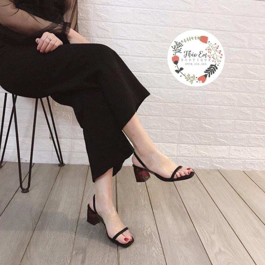 Dép cao gót Quai trong 5p gót vân gỗ đế vuông - Sandal 5cm công sở < Thảo Em Boutique>