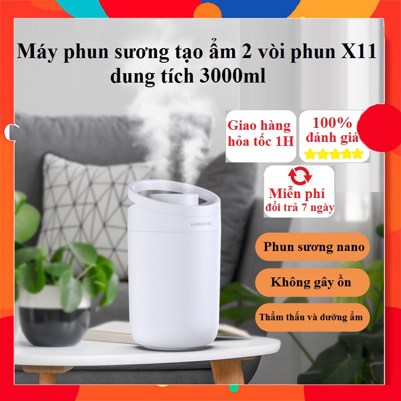 Máy phun sương dung tích lớn 3 lít 2 vòi phun với 3 chế độ phun sương tạo độ ẩm không khí hàng nội địa Trung có bảo hành