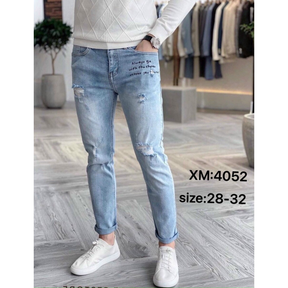 QUẦN JEAN NAM CHẤT COTTON CO GIÃN RÁCH GỐI THÊU CHỮ SIÊU HOT MỌI LỨA TUỔI VS12 ( 4050 - 4052) N&CSHOP | BigBuy360 - bigbuy360.vn