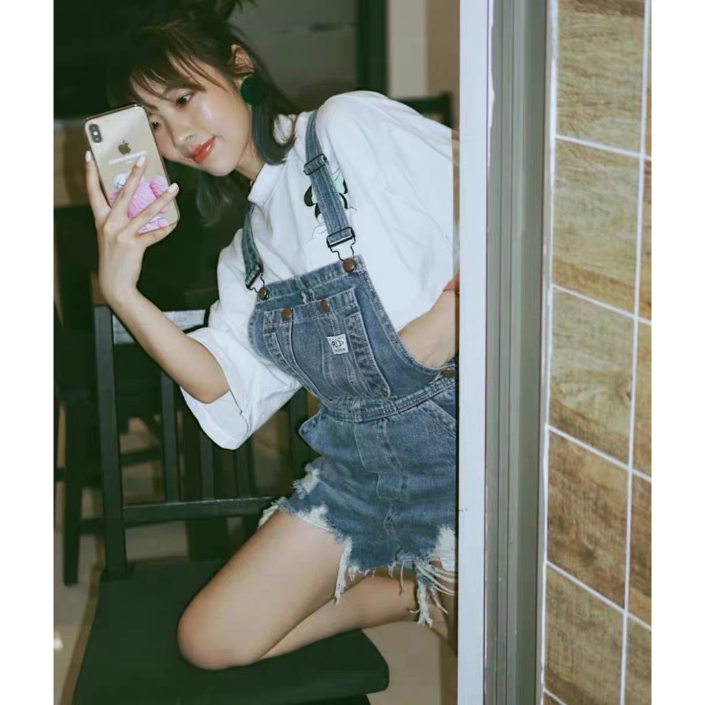 jennie Blackpink Quần Yếm Jeans Thời Trang Hàn Quốc Cá Tính Cho Nữ