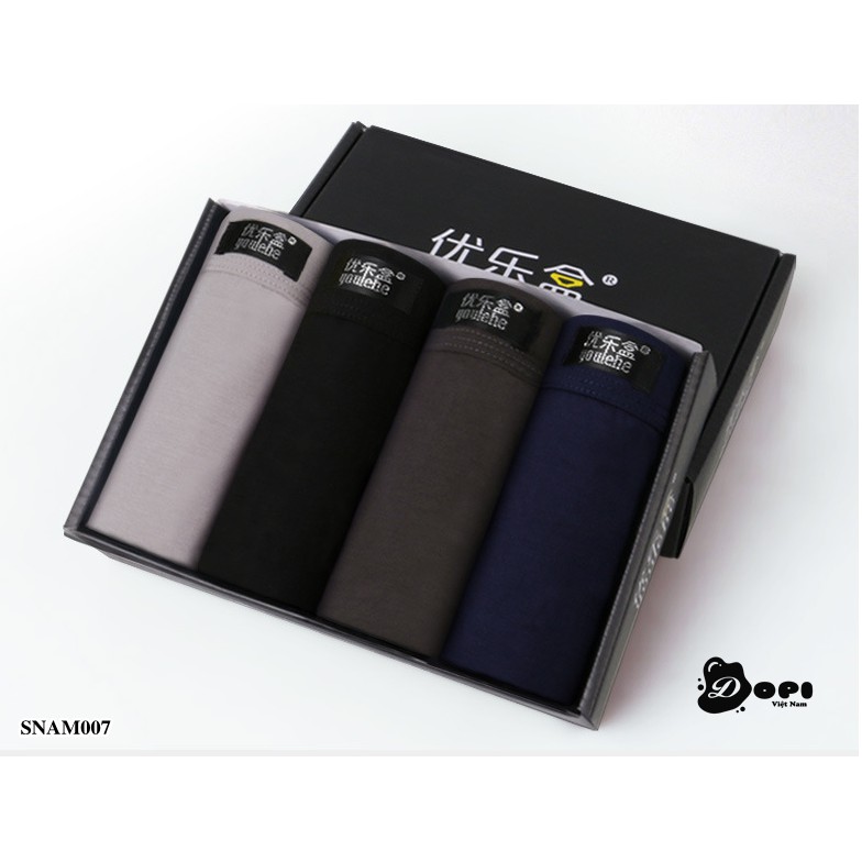 [Hộp 4 quần] Quần lót nam boxer SNAM007 sịp đùi nam cao cấp trơn