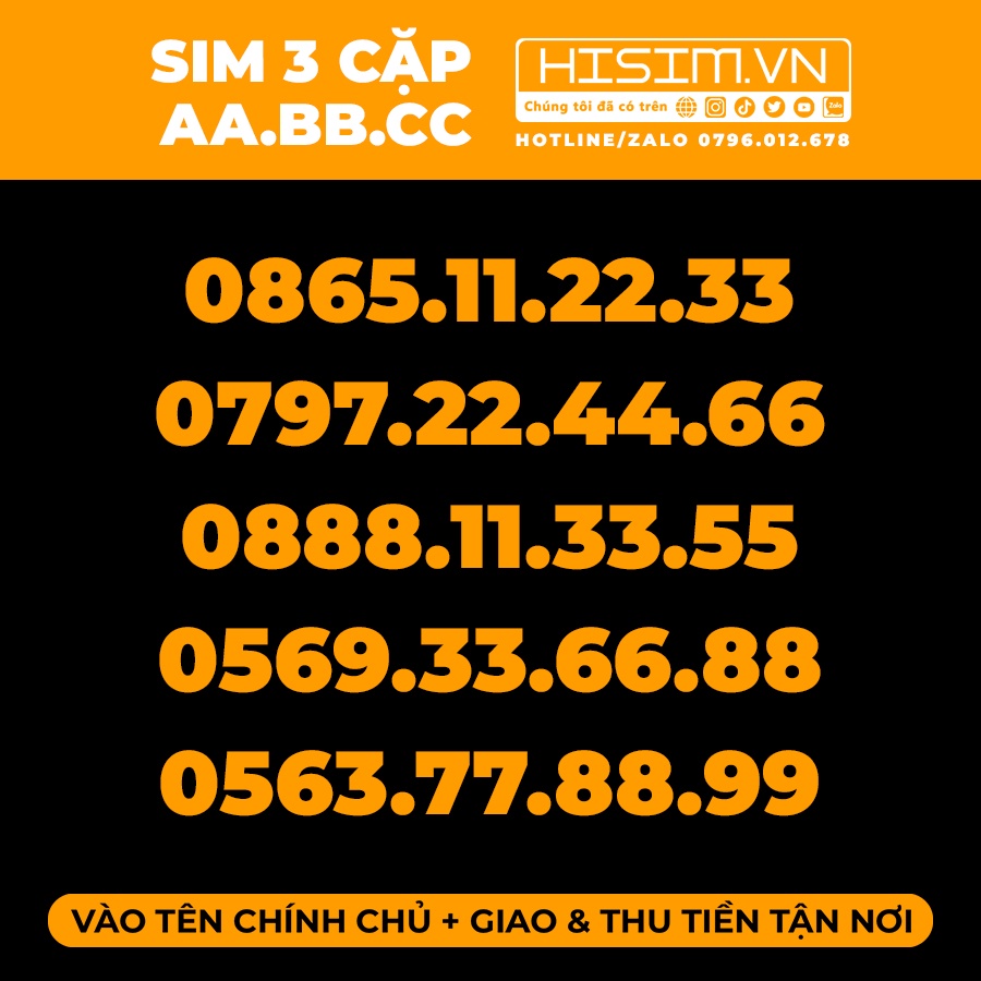 Sim 3 cặp định dạng đẹp AA.BB.CC, vào tên chính chủ | HiSim.VN