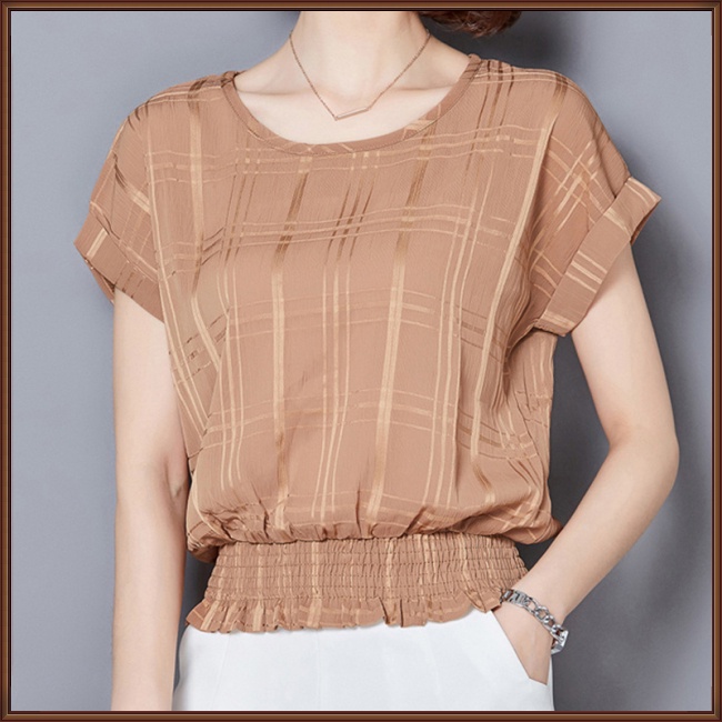 Áo Sơ Mi Chiffon Tay Cánh Dơi Dáng Rộng Họa Tiết Kẻ Sọc Thời Trang Mùa Hè Cho Nữ