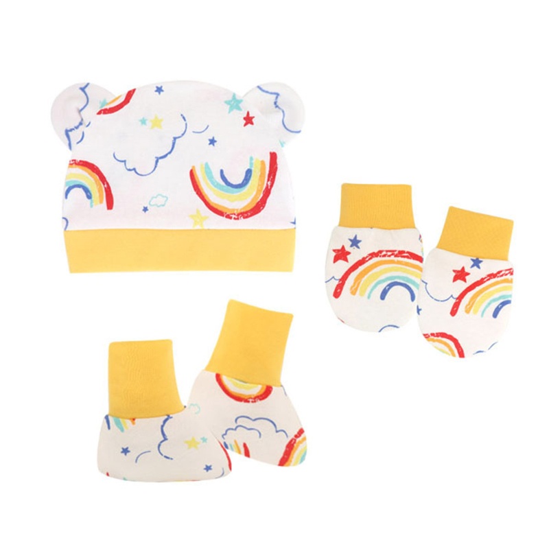 1 Bộ Găng Tay + Mũ + Đôi Găng Tay Bằng Cotton Mềm Mại Chống Trầy Xước Dành Cho Bé Sơ Sinh