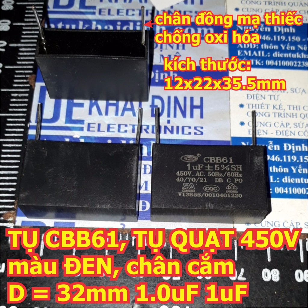 TỤ CBB61, TỤ QUẠT 450V, màu ĐEN, chân cắm D = 32mm/ 42mm 1.0uF ~12uF kde5656