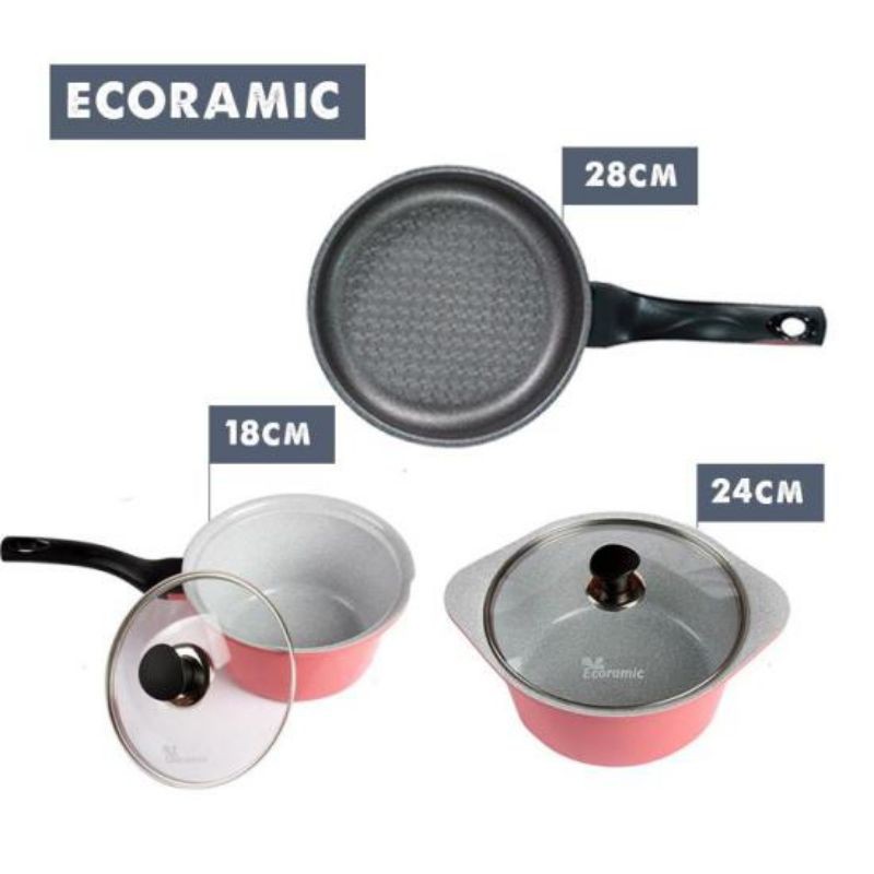 LK_ECORAMIC- Combo bộ nồi đúc 18cm, 24 cm và chảo cao cấp Hàn Quốc 28 cm
