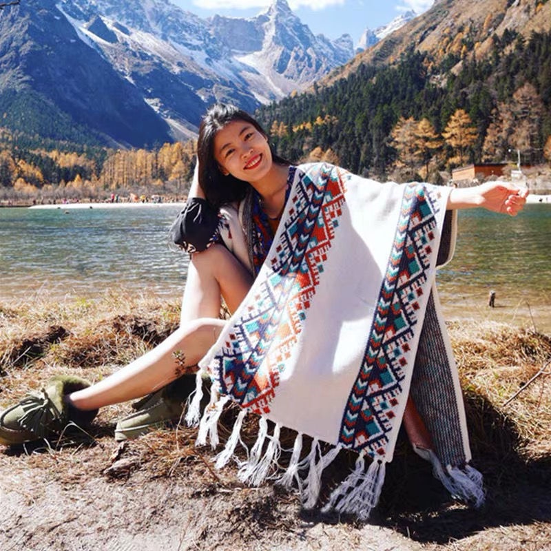 [spot] Áo choàng dệt kim phối tua rua dày phong cách dân tộc Qinghai Yunan Lijiang thời trang thu đông cho nữ
 | BigBuy360 - bigbuy360.vn