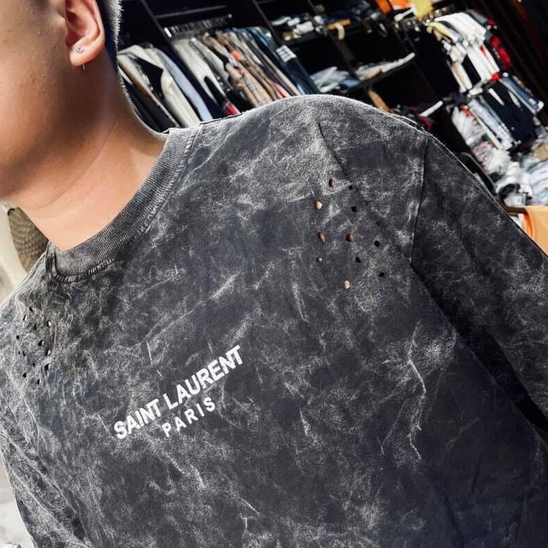 Áo Thun Nam, Áo Phông Nam Cổ Tròn T-Shirt Saint Laurent Rách Loang👉 Vải UMI Mềm mại Siêu Mát,Form Regular Siêu Thoải Mái
