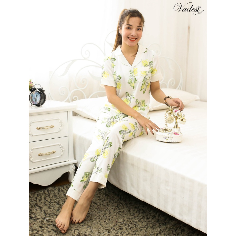 Đồ Ngủ Pijama Nữ Bộ Quần Dài Tay Ngắn Lụa Cao Cấp Mặc Nhà Đẹp Mềm Mịn Thấm Hút Thoáng Mát – VADESI
