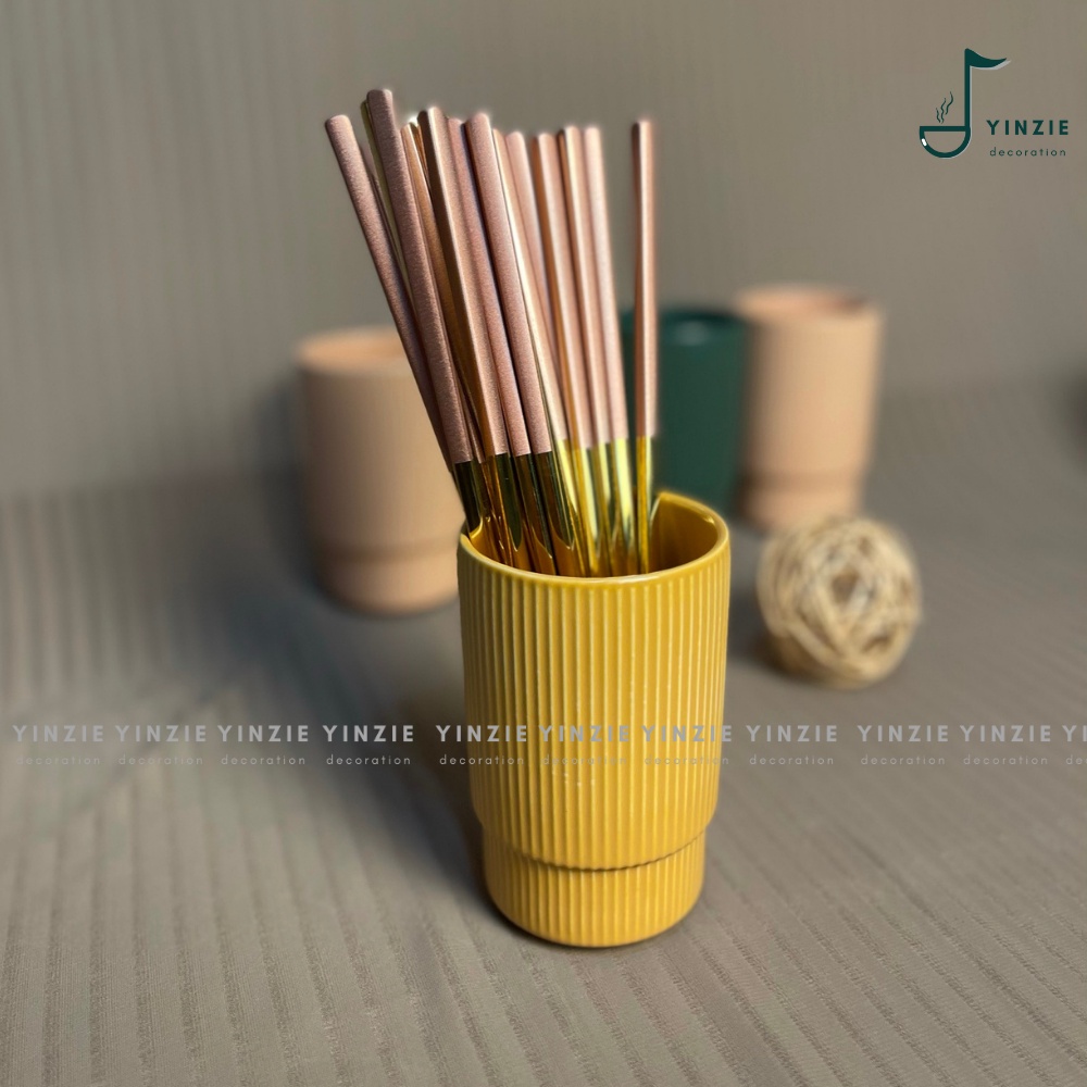 Bộ ống đũa muỗng bằng sứ vân sọc nhiều màu vintage bắc âu