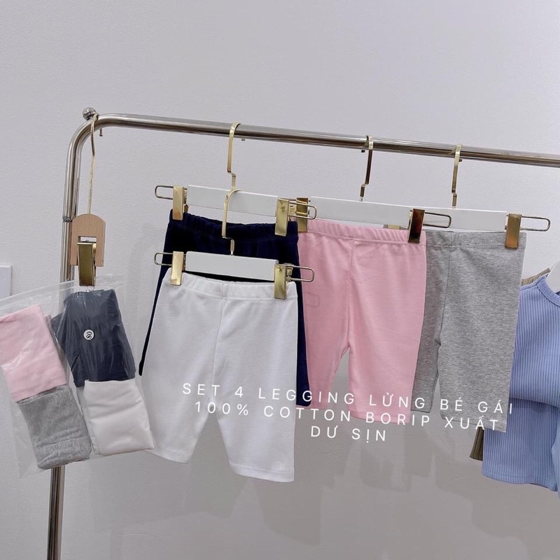 SET 4 QUẦN LEGGING LỬNG CHO BÉ (4 màu hồng, trắng, ghi, đen - hoặc than)