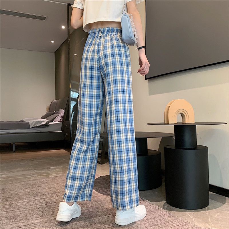 Spring and summer new plaid high waist drape loose and versatile straight-leg pants，cheap borong of Koreanfashion women's clothing readystock 210517