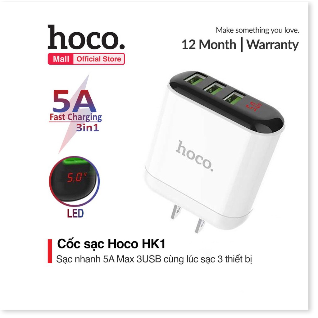 Củ sạc Hoco HK1 Sạc Cùng lúc 3 cổng USB Fast Charging 5V/5A Max Cho Smart phone - Table  - SmartShop