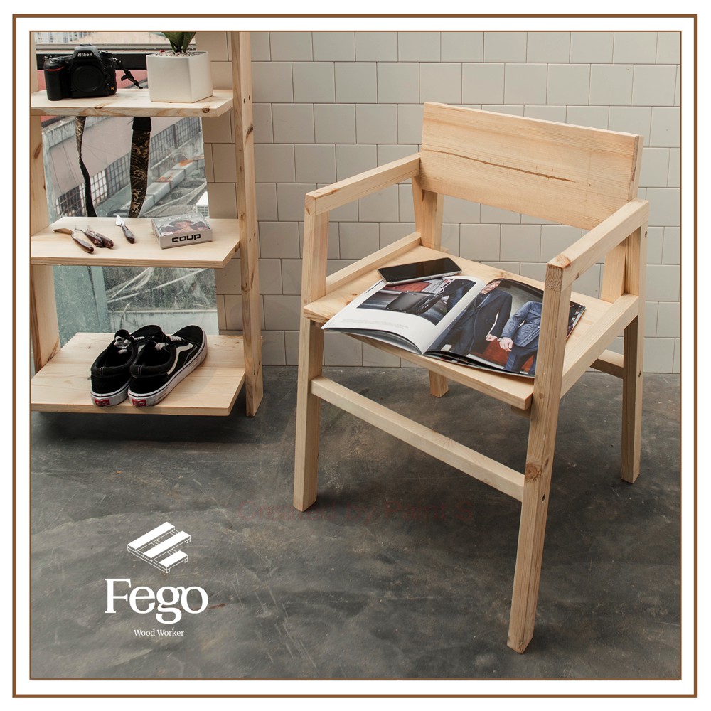 Ghế làm việc có tay tựa FEGO - Ghế gỗ ngồi đọc sách 45x45x70cm - Nội thất gỗ thông tự nhiên decor trang trí nhà cửa
