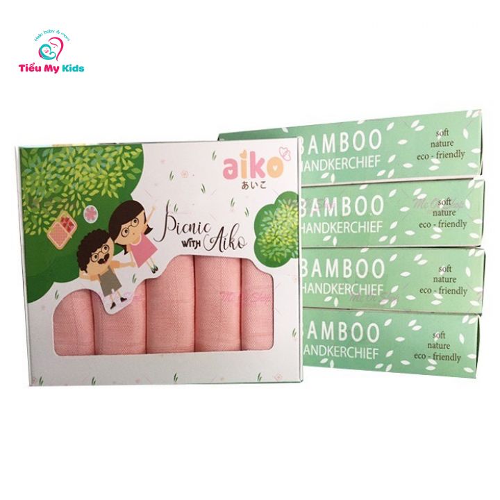 Khăn Sữa Sợi Tre Aiko 30x30cm - 5 Cái/Hộp - 100% Chất Liệu Sợi Tre Mịn Màng,thấm hút tốt mềm mại cho bé {Giá Siêu Tốtt}