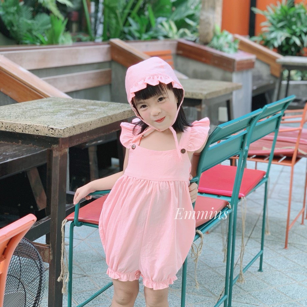 (Thanh lý lỗ vốn chuyển ngành hàng khác)Hàng xịn Romper Hồng Tiên+Kèm Mũ bé gái[ Áo liền quần, Bodychip, Body cộc tay,]