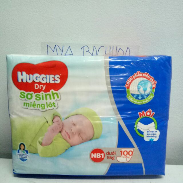 Bịch 100 Miếng lót sơ sinh Huggies newborn 1 dưới 5kg