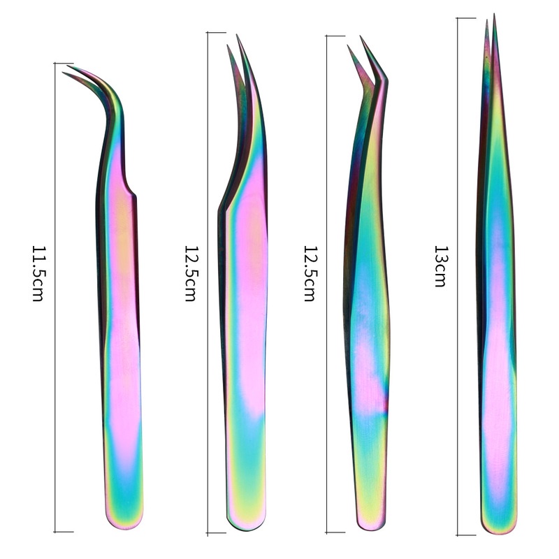 1 Nhíp Thẳng/Cong Bằng Thép Không Gỉ Màu Cầu Vồng Dùng Nối Mi/Trang Trí Móng Tay Chuyên Nghiệp
