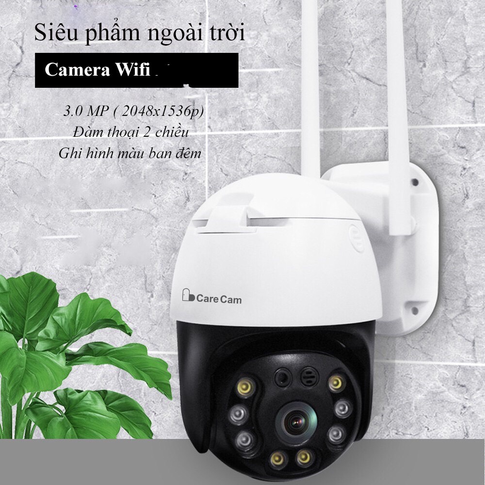 Camera wifi ngoài trời xoay 360 độ CARECAM  20HS300 PTZ 8 led 3.0MP Full HD - XEM ĐÊM CÓ MÀU - đàm thoại 2 chiều