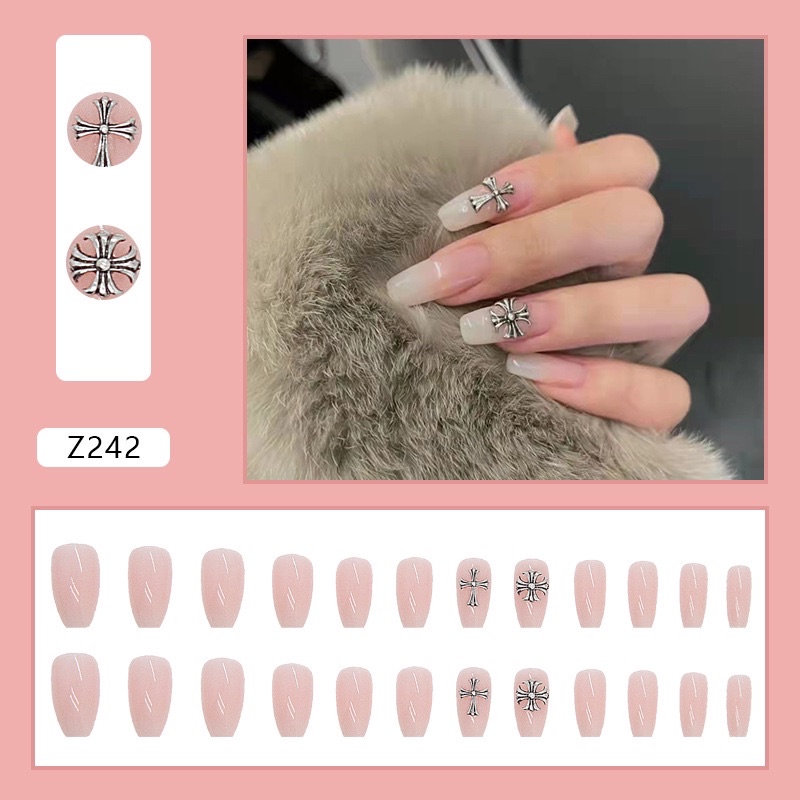 Set 24 móng giả D366 đính đá cao cấp ( Tặng kèm keo và dũa )