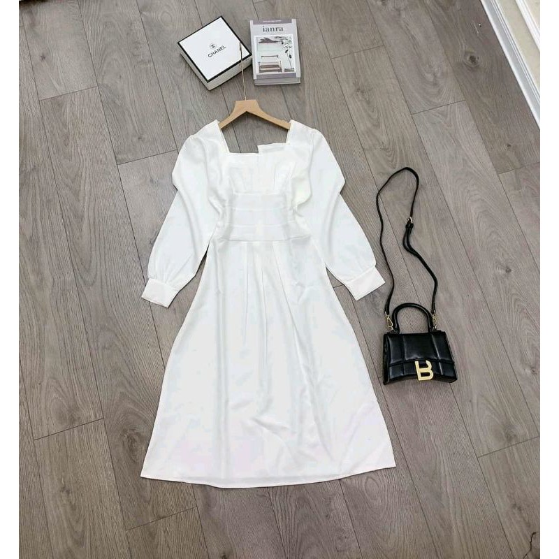 [ GIẢM KỊCH SÀN ] Váy trắng cổ lệch nữ bo eo cao cấp mẫu mới 2021 | BigBuy360 - bigbuy360.vn