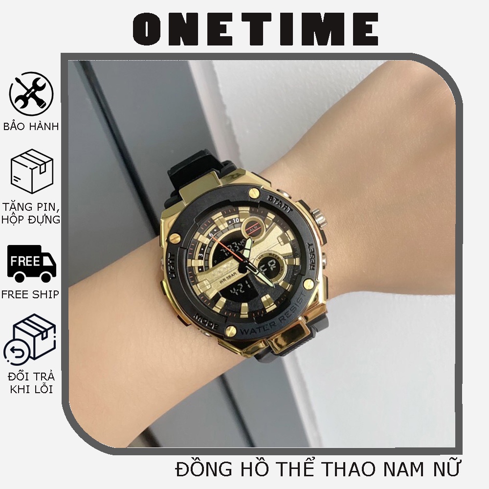 Đồng hồ nam thể thao OneTime vỏ thép, dây cao su, đường kính 46mm độc lạ, sang trọng, casio nam