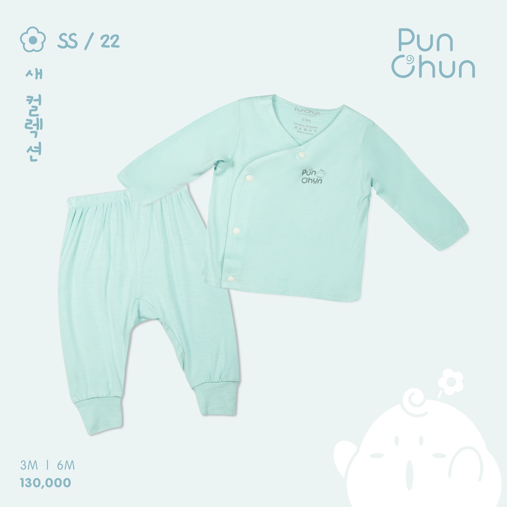 Bộ dài cúc chéo Punchun xanh ngọc cho bé