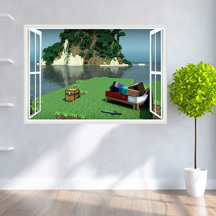 Minecraft Decal ❥ 🍎 Dán Giấy Dán Tường Creeper Steve Trò Chơi Hoạt Hình Cho Trẻ Em Phòng Steve Trang Trí Nhà Tiệc