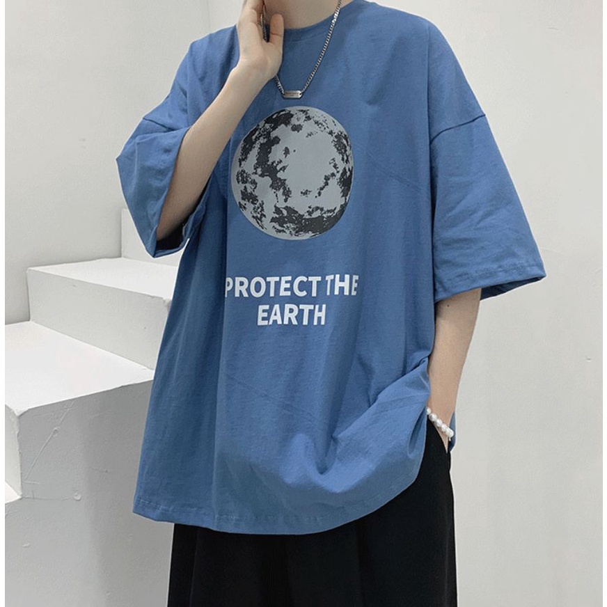 Áo Thun Unisex In Hình Trái Đất Dành Cho Cặp Đôi - Myndi_clothes - Áo Phông Form Rộng Chất Cotton Thoáng Mát Mặc Đi Chơi, Đi Tập Thể Thao