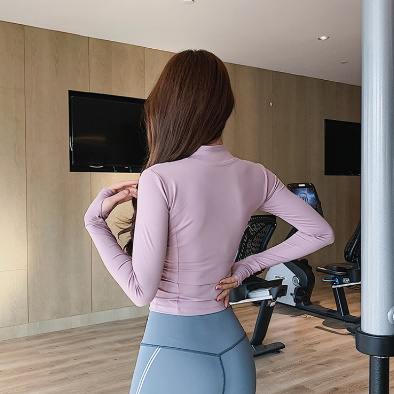 Áo tập yoga BEAUTYTREND tay dài có đệm ngực và khóa kéo tháo rời được tiện lợi