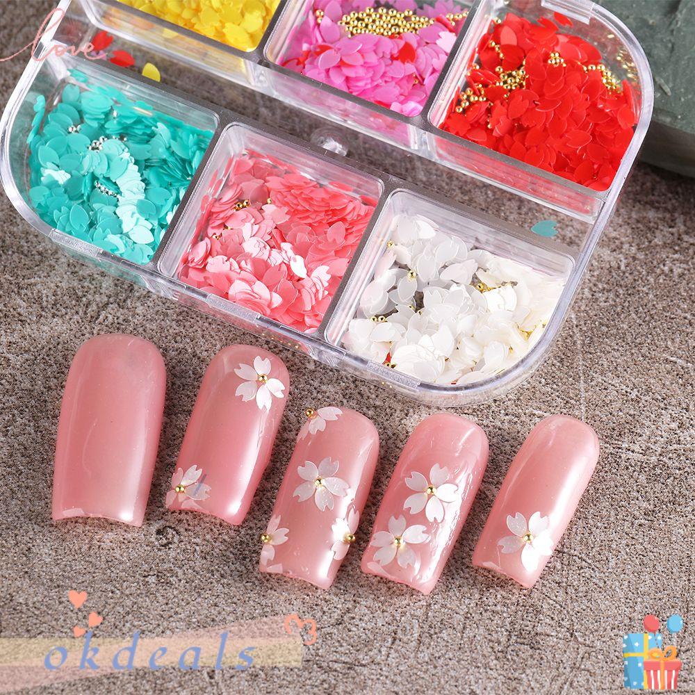 Hộp Nhựa Acrylic 6 Ngăn Đựng Hoa Anh Đào Trang Trí Móng Tay DIY