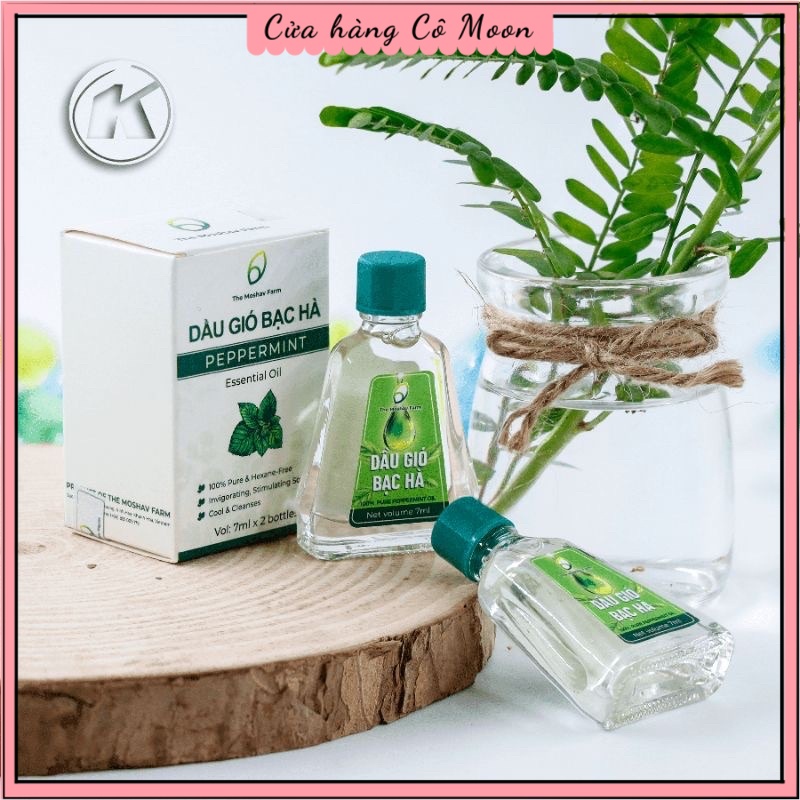 HỘP 2 CHAI DẦU GIÓ BẠC HÀ MỖI CHAI 7ML VỚI HƯƠNG THƠM DỊU NHẸ, 100% TINH CHẤT TỪ LÁ BẠC HÀ THE MOSHAV FARM