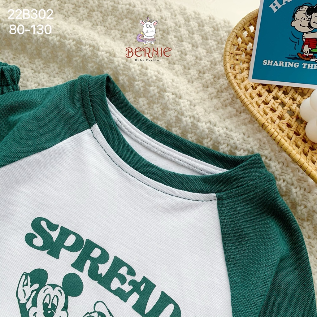 Bộ thu đông bé trai hoạ tiết, bộ thun dài tay cho bé vải da cá dày dặn Bernie