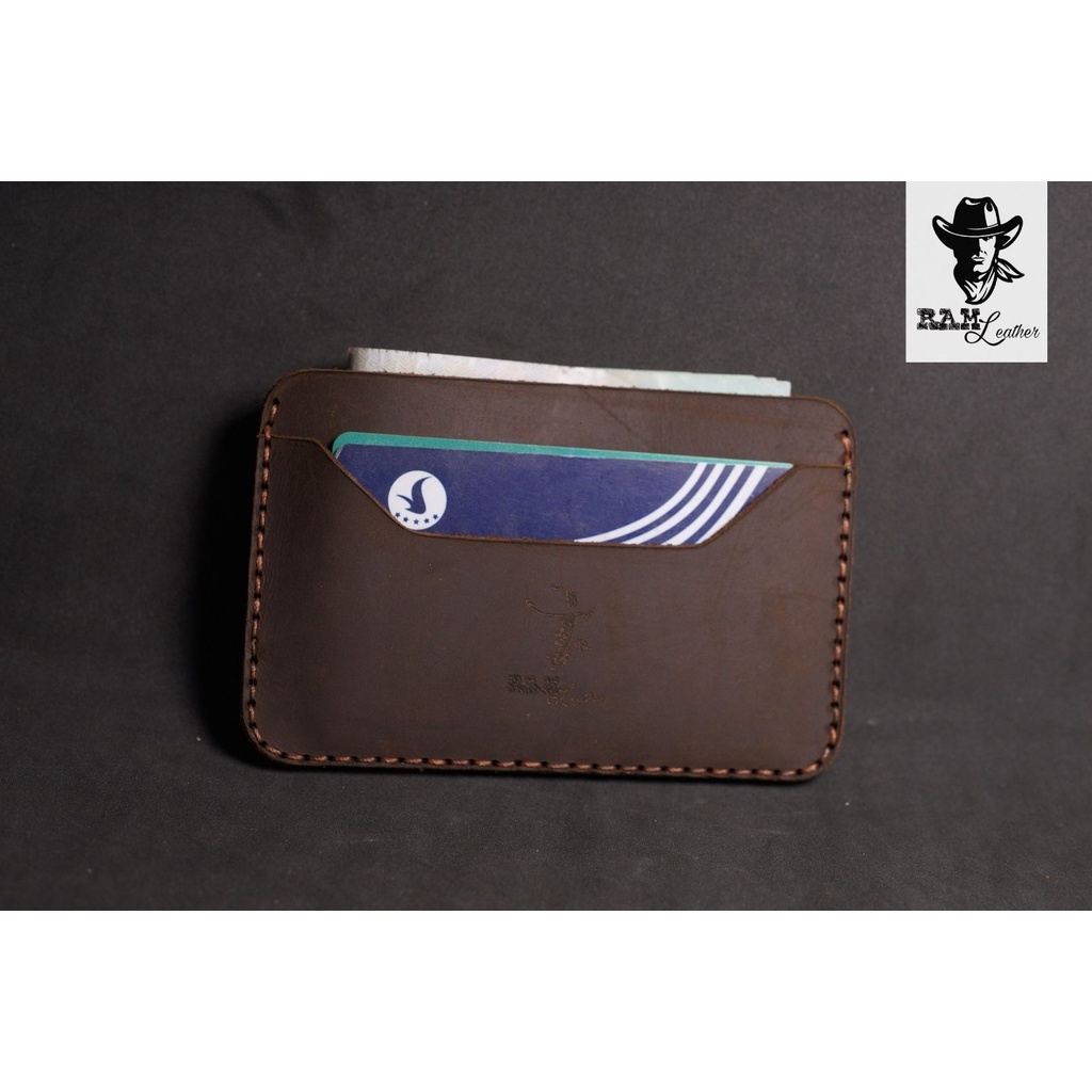 Ví nam Card Mini Da Bò RAM Leather Màu Nâu Đất Dáng Ngang