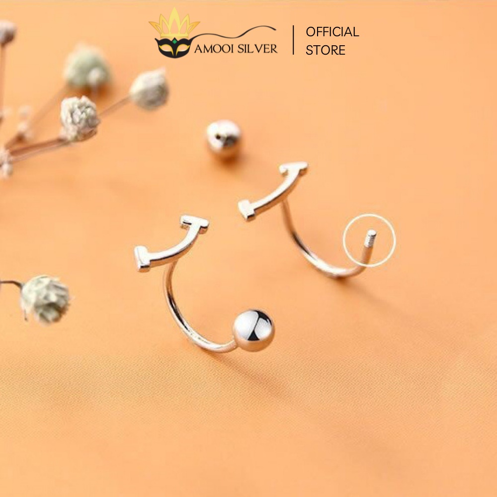 Bông Tai Bạc S925 Dáng Chui Mẫu Mặt Cười Đính Kèm Bi Vặn - Amooi Silver AB173