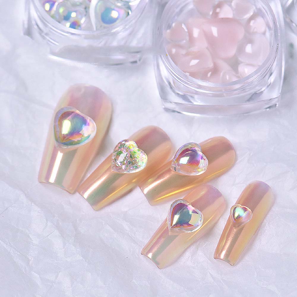 [Hàng mới về] Hộp hạt đá đính trang trí móng tay nghệ thuật hình trái tim 3D độc đáo thời trang