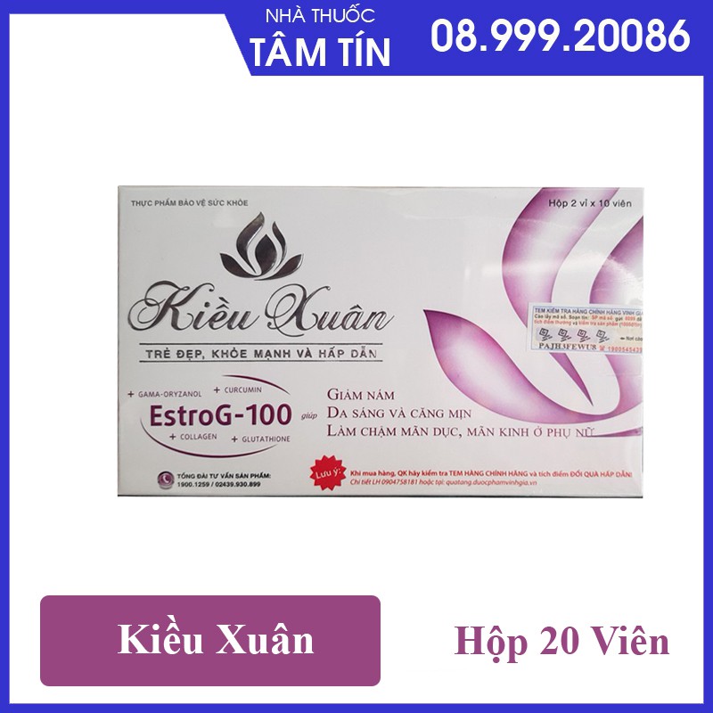 [CHÍNH HÃNG ] Kiều Xuân viên uống có tem cty VINH GIA - Trẻ đẹp, khoẻ mạnh và hấp dẫn - Hộp 20 viên