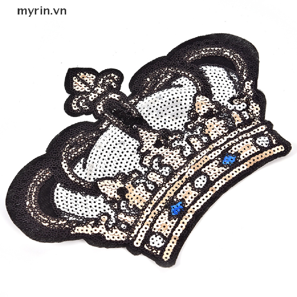 Miếng Dán Ủi Quần Áo Hình Vương Miện Lớn Đính Kim Sa Lấp Lánh