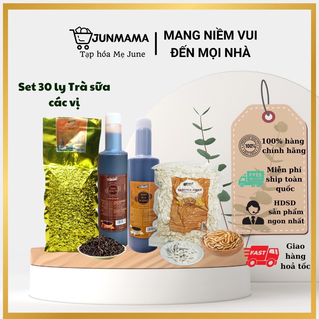 Set nguyên liệu 30-45 ly trà sữa trân châu các vị thương hiệu Krub O